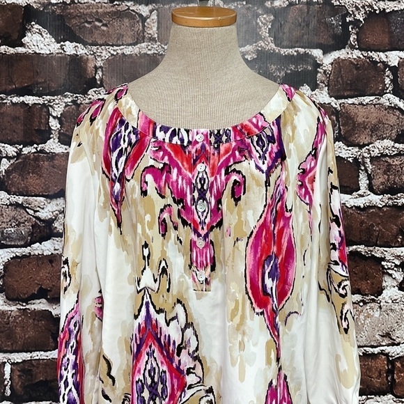 Chico’s Blouse Top Paisely Pink Cream Chico’s Size 12 Large - Picture 8 of 15